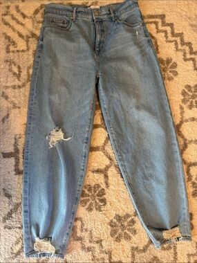 LOFT Light Blue Boyfriend Jeans with Distressed Knees